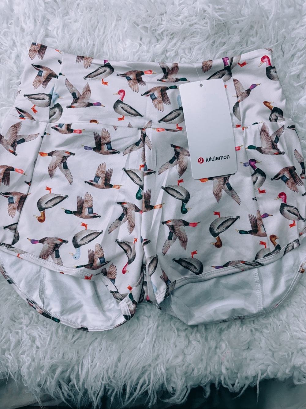 lululemon athletica White Duck Print Running Shorts